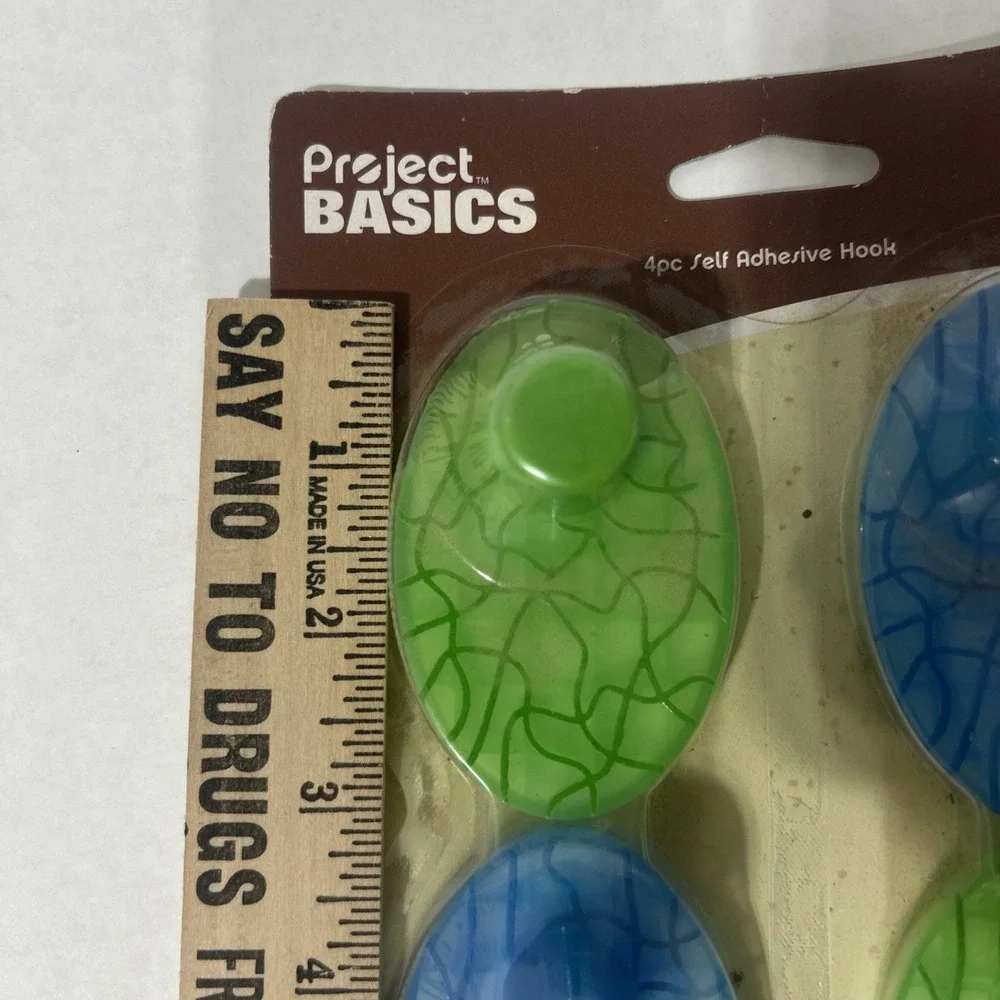 4 Pc Self Adhesive Hooks Vintage Green Blue Cracked Glass Style Geometric